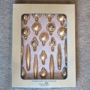 Vtg Celebrate the Season 21 Hand Crafted Glass Holiday Christmas Ornaments Gold
